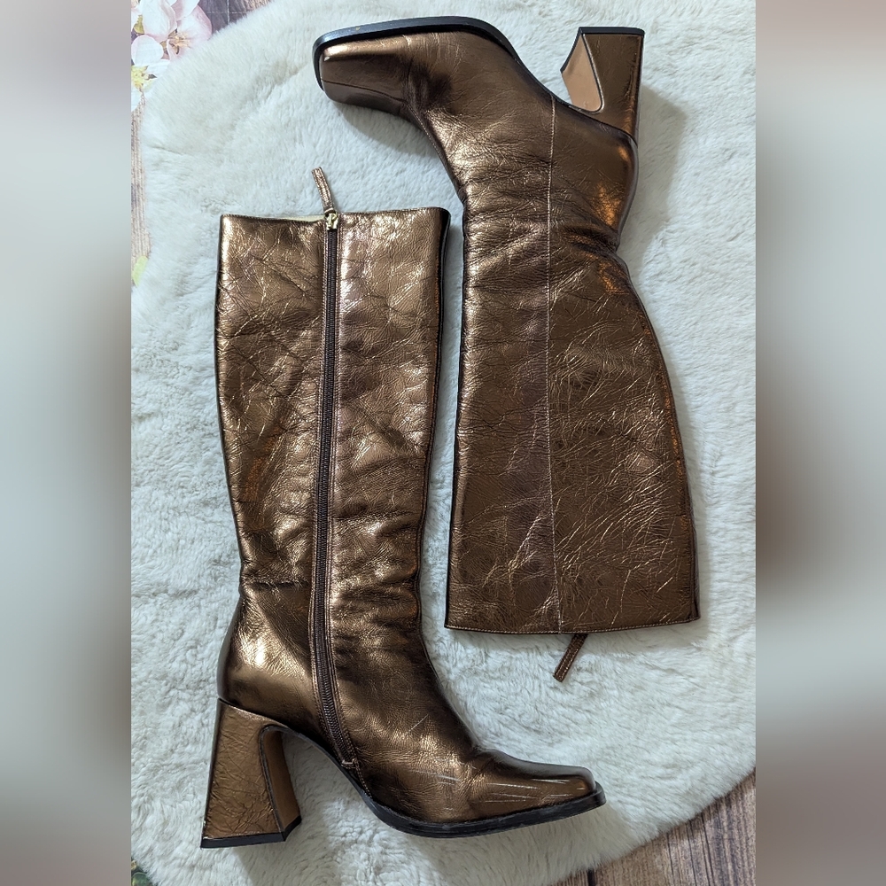 Ana Palma Metallic Bronze Copper Knee High Boots Size 39 Made In Spain
